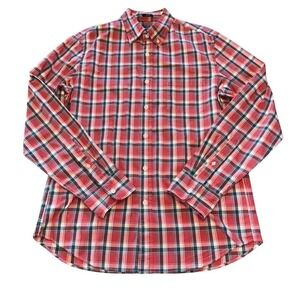 J. Crew Mens Button Down Shirt M Red Plaid Slim Fit Flex Washed Patriotic Casual